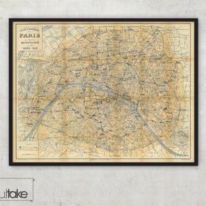 Vecchia mappa della metropolitana di Parigi – Comò storico – Stampa incorniciata o tela