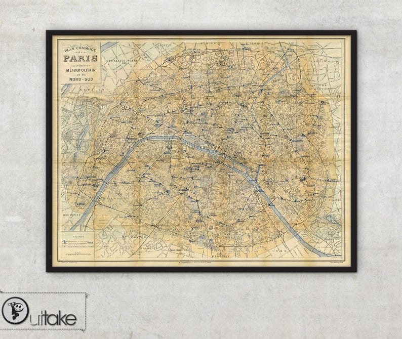 Paris Metro Wall Art: Vintage Map - Framed or Canvas Print - Etsy