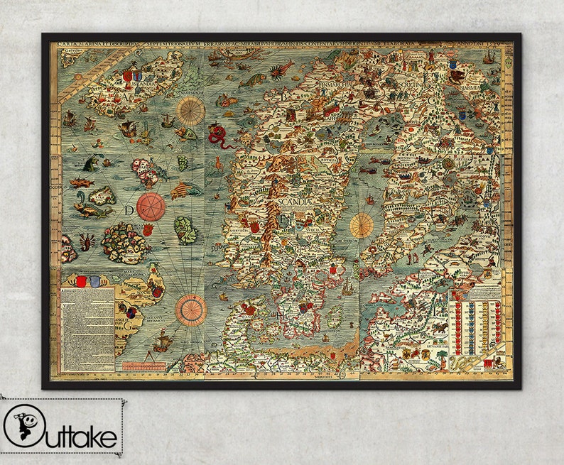 Home decor Old map Antique Scandinavia 1539, 027 image 1