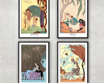Set of 4 Art Deco illustrations  - The Four elements - by George Barbier - Art Deco print