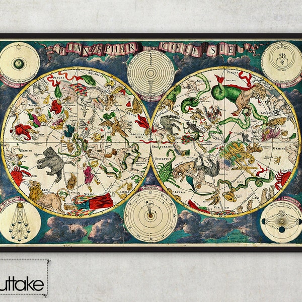 Wall art - Antique maps - Celestial map (1670) by Frederick de Wit, 026
