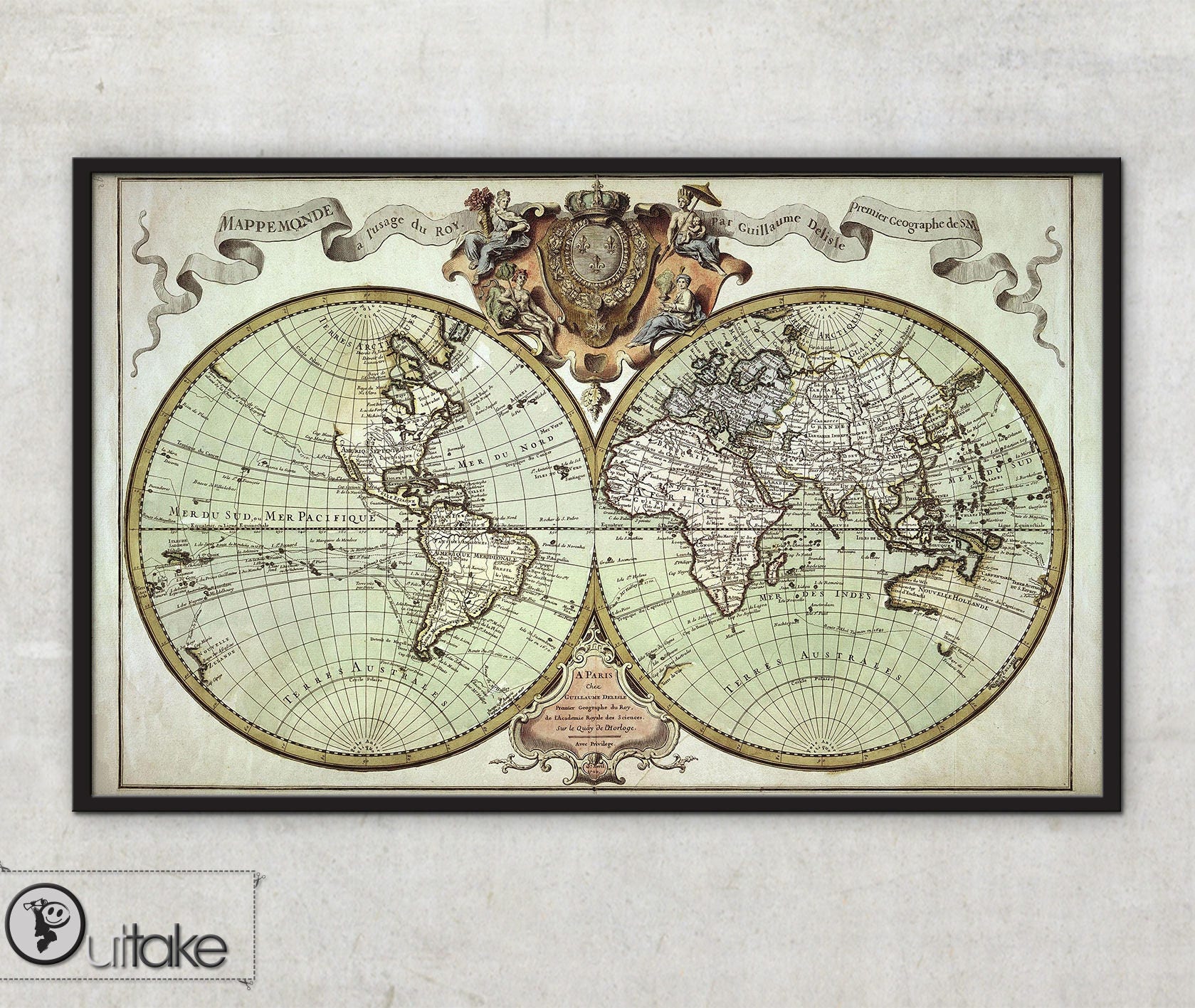 Poster mappemonde vintage Vintura : carte du monde géante | Scenolia