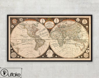 Old map - A New Map of the World with all the New Discoveries by Capt. Cook and Other Navigators (1799) - Framed print - Thomas Kitchen, 005