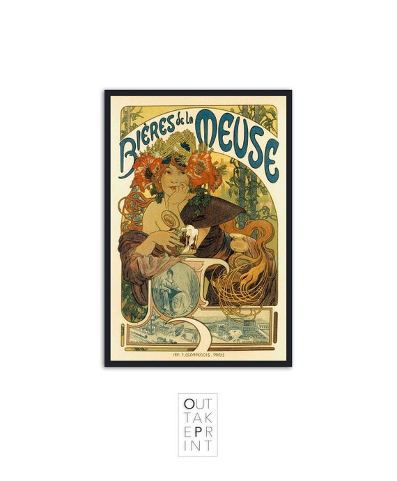 Alphonse Mucha Print: Bières de la Meuse, Art Nouveau Poster