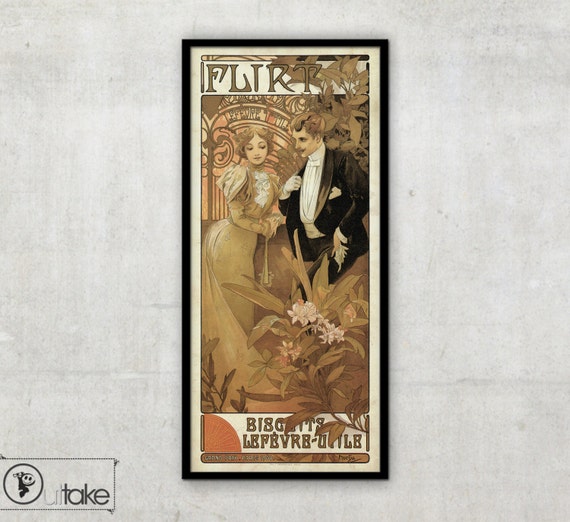 1898 flirt Alphonse Mucha art nouveau poster interior wall art decor