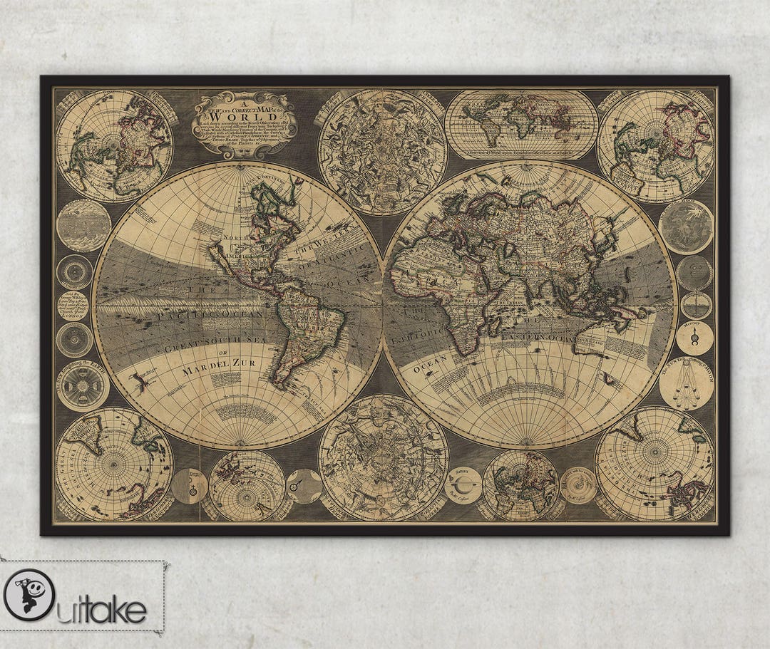 Wall Art Prints World Map Wall Art A New and Correct Map Etsy