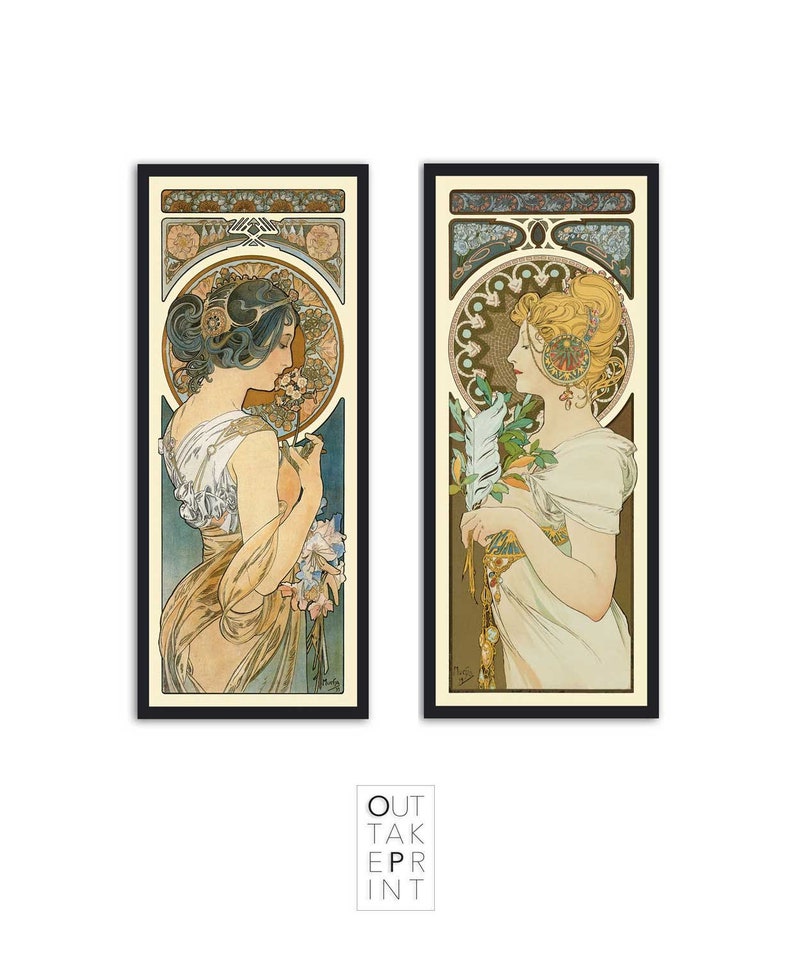 Alphonse Mucha Art Nouveau Print: Feather, Vibrant Colors image 3
