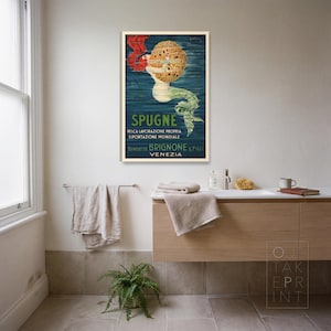 Mermaid Bathroom Wall Art Print, Vintage Italian Poster Venice c.1924, Art Nouveau Sponge Advertisement, Canvas or Framed image 2