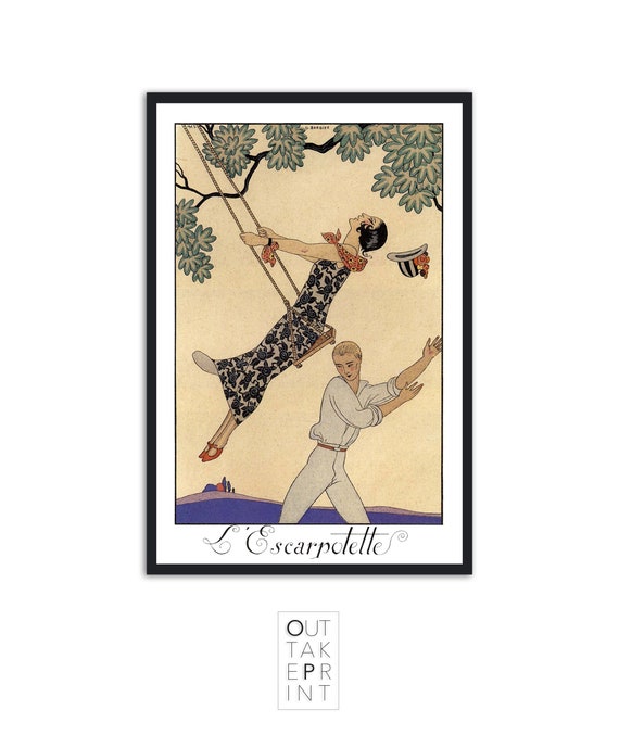 Art Deco print vintage style fashion illustration, "L'Escarpolette" by George Barbier, IL008.