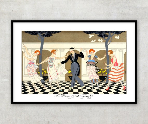 Georges Barbier Art Deco Print, "Love is Blind" Illustration