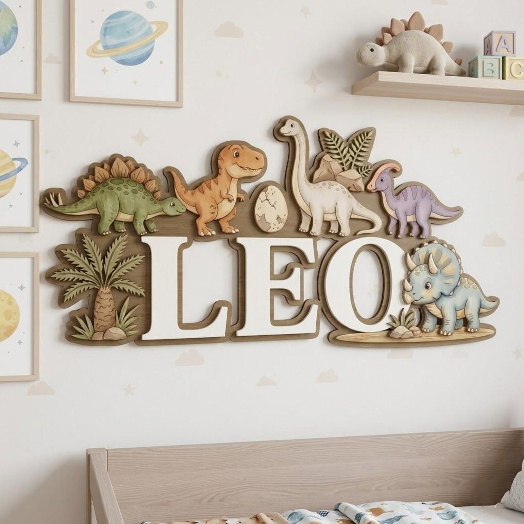 Custom Dinosaur Name Sign for Nursery, Personalized Wooden Baby Name ...