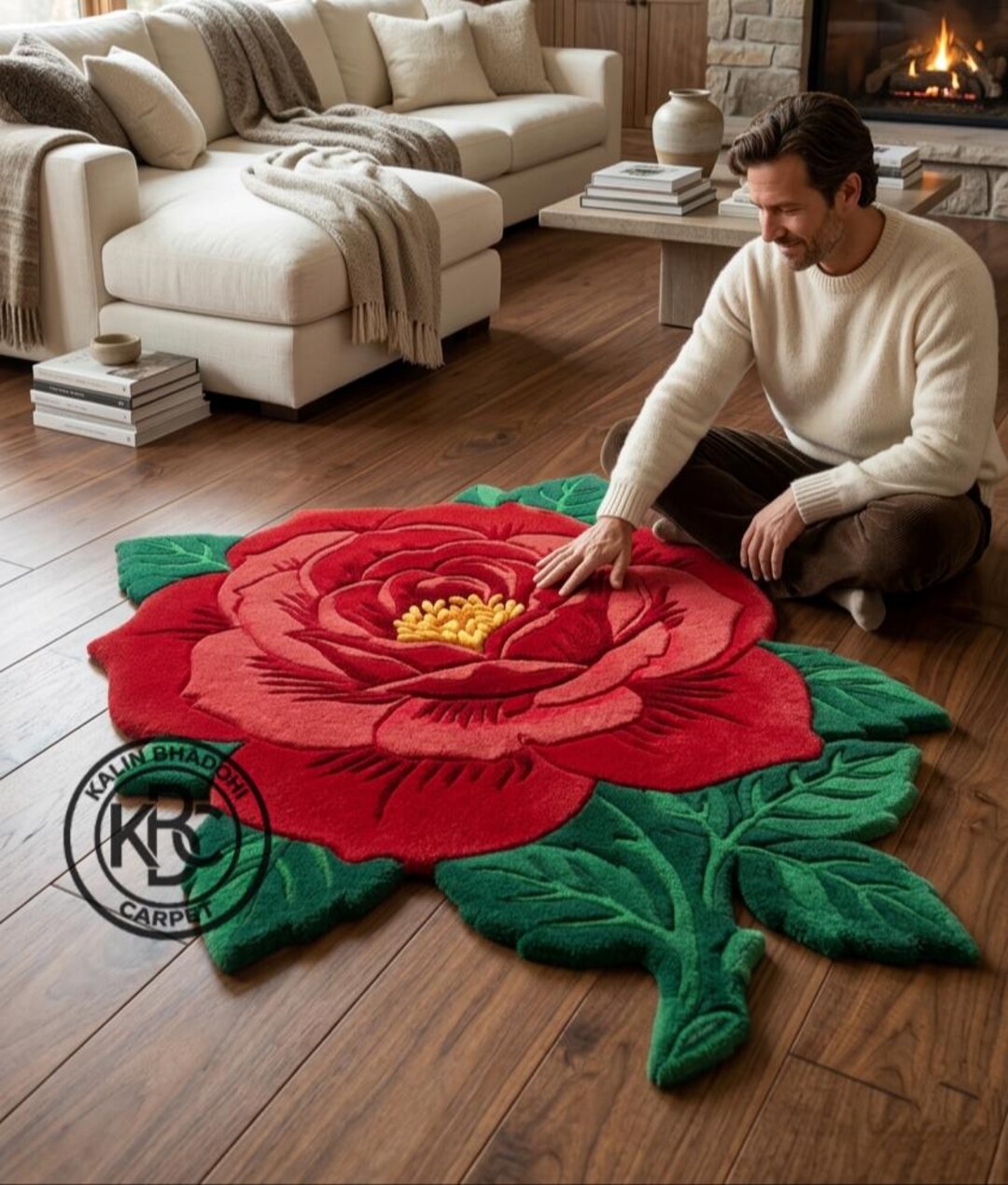Red Rose Shape Rug | 3D Floral Hand Tufted Carpet | Romantic Statement ...