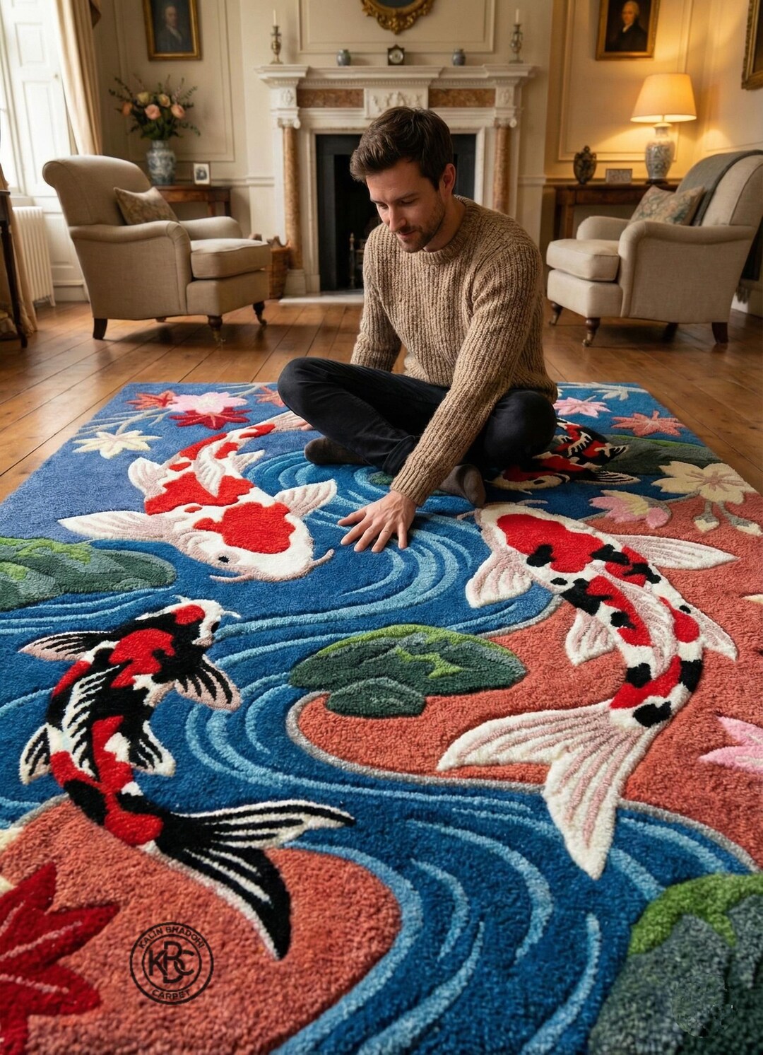 Fish Tuft Rug Hand Tufted Koi Fish Area Rug | Japanese Art Inspired Wool Carpet ...