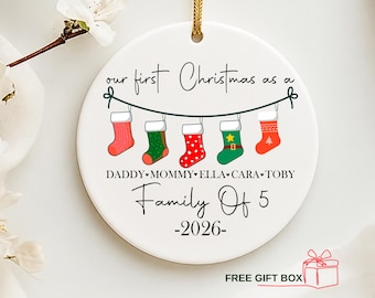 Personalized Family Christmas Ornament 2026, Custom Family Of 5 Ornament, First Christmas As A Family, Stocking Ornament Gift
