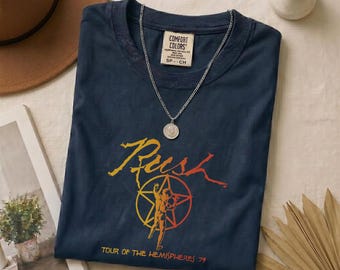 Camiseta vintage de la banda Rush, camiseta de la gira Tour Of The Hemispheres 79