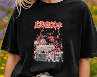 Camiseta gráfica de Exodus Las Vegas, camiseta vintage de banda de metal.