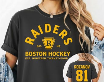 Camiseta de hockey de los Boston Raiders, colores cómodos, estilo camiseta Rozanov 81, camiseta gráfica para aficionados al hockey.