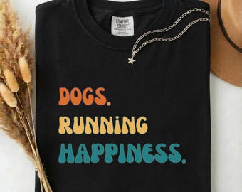 Dogs Running Happiness Shirt, Retro Runner Gift for Dog Mom, Marathon Tee, Cute Dog Lover Workout Top