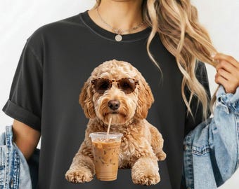 Cute Dog Shirt with Iced Coffee | Coffee Lover Tee | Comfort Colors Dog Mom Gift