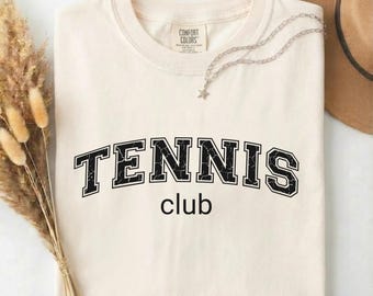 Comfort Colors Tennis Club Shirt, Preppy Varsity Graphic Tee, Gift for Tennis Player, Retro Athletic T-Shirt