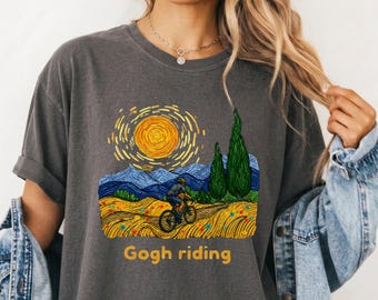 Gogh Riding Cycling Shirt, Cyclist Art Tee, Comfort Colors Bicycle Rider Gift