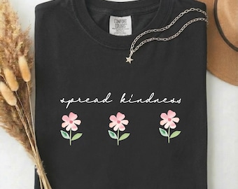 Spread Kindness Retro Floral Graphic Tee, Comfort Colors® Positive Message Shirt