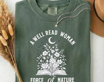 A Well Read Woman Shirt | Celestial Book Floral Literary Tee ,Comfort Colors® Graphic Tee