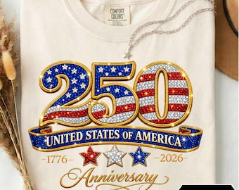 USA 250 Anniversary Faux Glitter Tee, Comfort Colors Patriotic Shirt