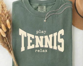 Comfort Colors® Distressed Tennis Shirt, Vintage Athletic Graphic Tee, Gift for Player
