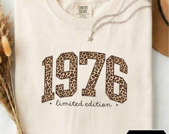 T-shirt léopard 1976, T-shirt anniversaire « Né en 1976 », Cadeau tendance pour un 50e anniversaire, T-shirt Comfort Colors