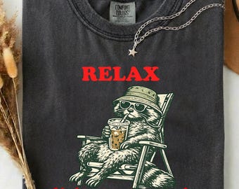 Camiseta divertida de mapache, camiseta "Relájate, nada está bajo control", camiseta de humor vintage.
