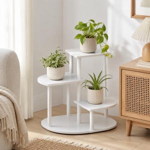White 3 Tier Corner Plant Stand, Staggered Shelves, Indoor Outdoor Flower Pot Holder