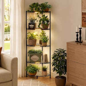 5 Tier Plant Stand with Grow Lights, Adjustable Indoor Plant Shelf, Corner Flower Pot Rack for Living Room, Balcony and Patio