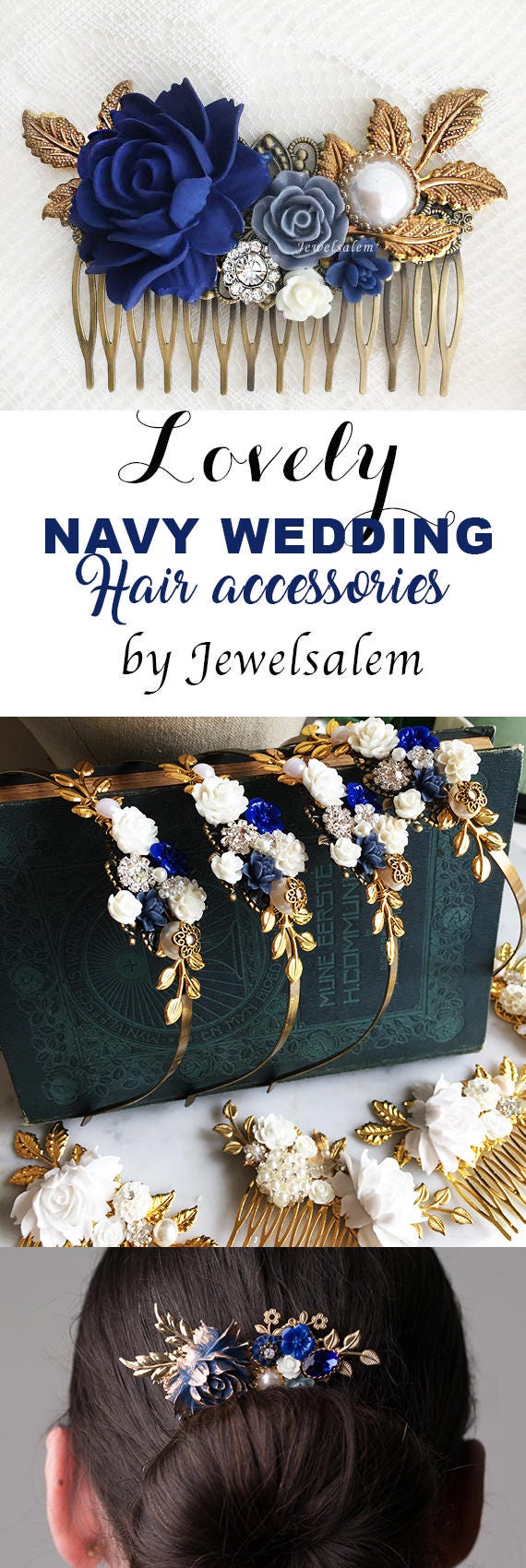 Items similar to Navy Blue Wedding Hair Accessories Dark ...