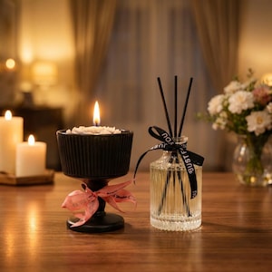 Rose Duftkerze und Reed Diffuser Set, schwarze Rose Kerze, Raumduft Duo, romantisches Geschenk für sie, Hochzeitsgeschenk, Housewarming Decor