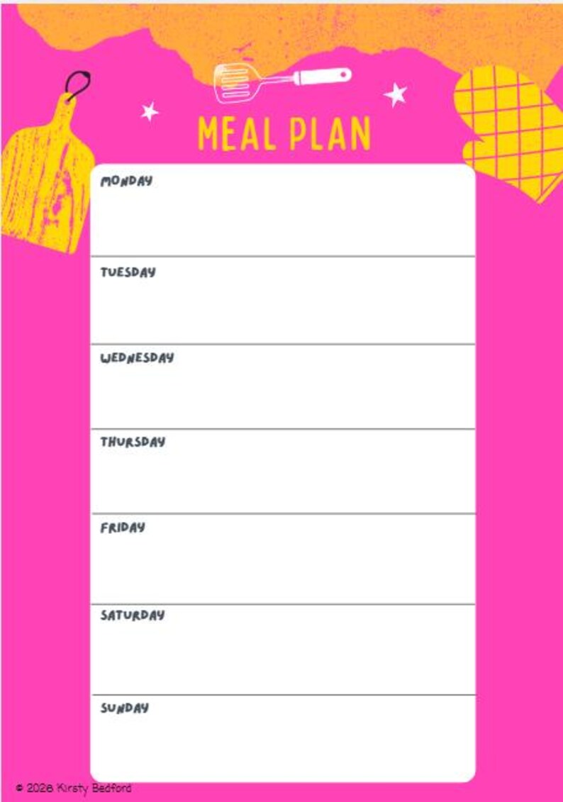 Weekly Dinner Meal Plan Printable Digital Template - Etsy