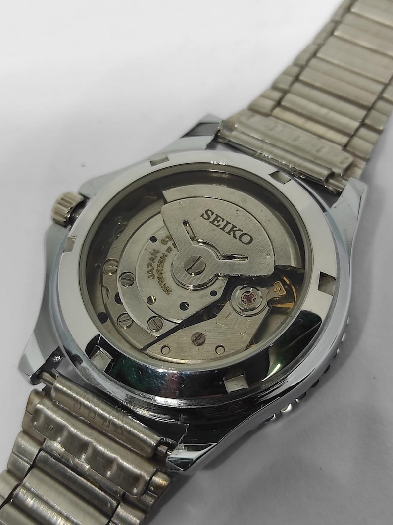 Reloj automático vintage Seiko 6309: esfera negra y amarilla, fabricado en Japón imagen 6