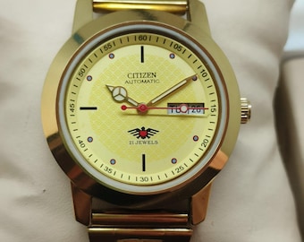Citizen Automatic 21 Jewels Gold Tone Men's Wrist Watch – Day Date Dial