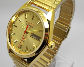 Orologio automatico da uomo Citizen placcato oro, vintage, prodotto in Giappone, quadrante color oro