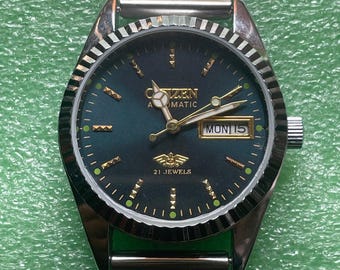 Orologio da uomo Citizen vintage con movimento meccanico automatico e quadrante blu e cinturino in acciaio