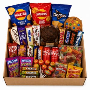 Personalised Snack Gift Box – Chocolate, Sweets, Crisps, Cookies & Drinks Hamper