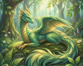 Veradine Phoenix Dragon - 3D Printed Articulated Fantasy Figurine, Silkfeather Dragon, Iridescent Green Gold, Handcrafted UK