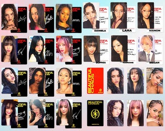 Tarjetas fotográficas de KATSEYE Beautiful Chaos, tarjetas WVS Eyekons, Sophia, Manon, Daniela, Lara, Megan, Yoonchae