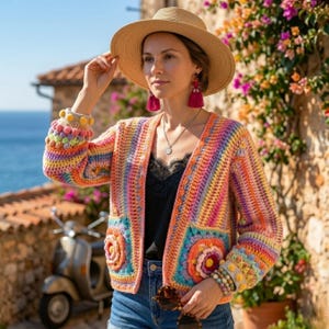 May include: A set of three ceramic mugs with a speckled, cream-colored glaze. Each mug features a different hand-painted floral design in shades of blue, green, and yellow. The mugs have a simple, modern shape.