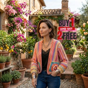 Patrón de crochet para chaqueta bomber hexagonal / Cárdigan bohemio de cuadros (descarga en PDF)