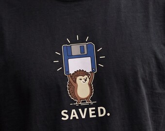 Floppy Disk Shirt, Hedgehog Tee | Retro Computer Gift For Programmer, Computer Lab Teacher | 90s Nostalgia Vintage Tech For Hedgehog Lovers