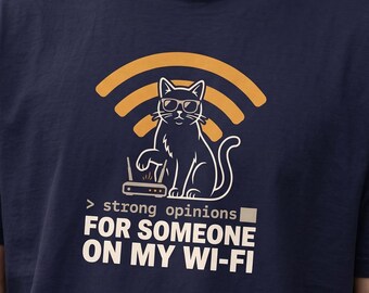 Wifi Shirt For Network Admin And Techie | Sarcastic Black Cat Tee In Sunglasses | Cat Dad Cat Mom Gift, Geek Dad Tshirt For Homelab Engineer