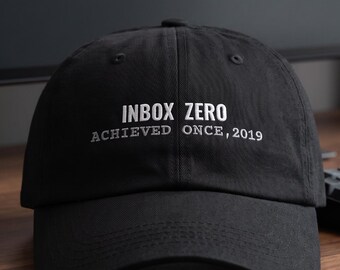 Inbox Zero Hat Achievement Unlocked Cap | Funny Productivity Gift Idea For Organized Coworker | Milestone Deadpan Corporate Email Present