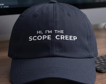 Project Manager Gift Hat Scope Creep Confession | Funny Product Manager Cap Retro Present | Agile Office Support Group Sarcastic Present