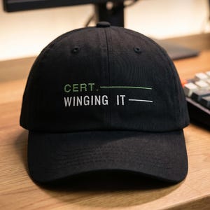 Codering Career Gift Hat gecertificeerd Winging It | Certificaat voor coderen grappen | Nieuwe coder Bootcamp Grad Aspirant-ontwikkelaar woordspeling aanwezig idee